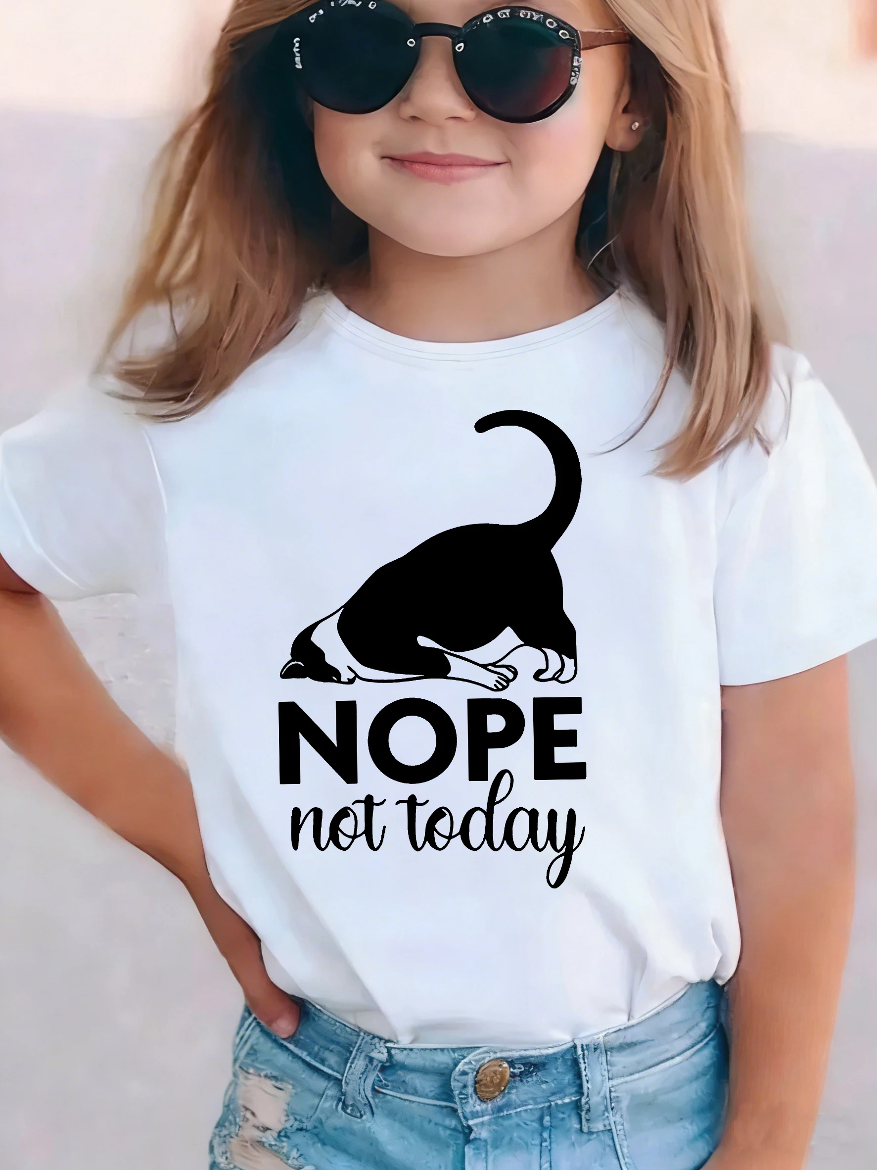 Funny Not Today Cat T Shirts Short Sleeve Kids Children's T-shirt Boys Girls Summer Spring Casual Top Tee Shirt