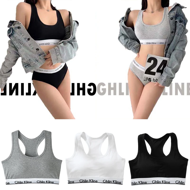 3 Pcs Sexy Bra for Yoga Running Nonwire Push up Bras With Sponge Pad Women Sport Cotton Tshirt Vest