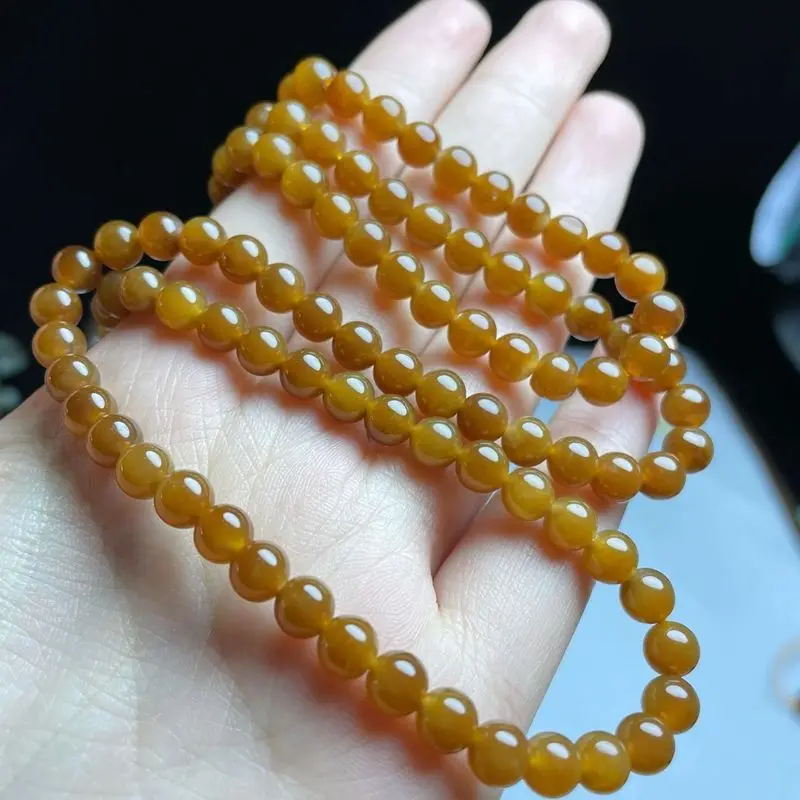 Hetian Necklace, 6Mm, 108 Beads, Pendant With Hanging Cord, Qinghai Material, Full Sugar Yellow Jade Sweater