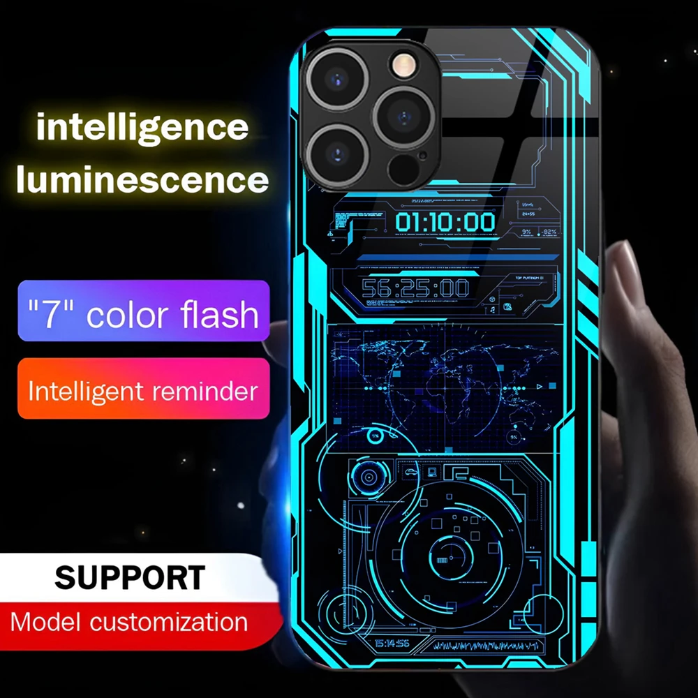 

Чехол PCBA Chip Smart Led Light Call Up со светящимся закаленным стеклом для iPhone 16 E 15 14 13 12 11 Pro Max X XR XS 7 8