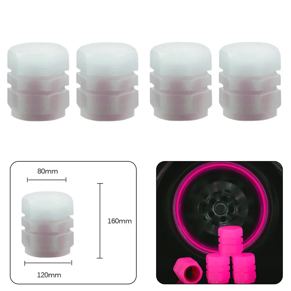 4Pcs Fluorescent Pink Car Motorcycle Wheel Tyre Air Valve Stem Cover Luminous Tire Valve Cap Auto Styling Tyre Accessories