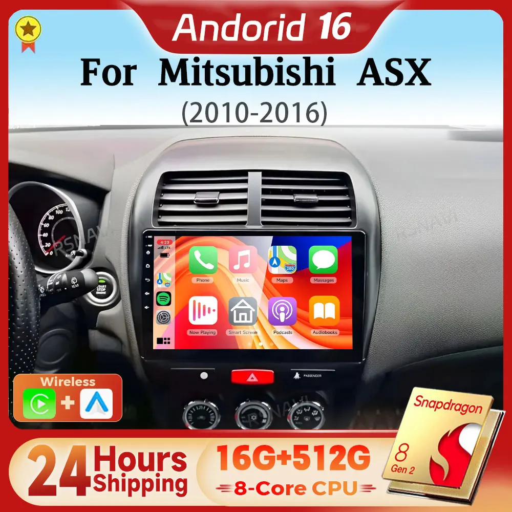 

Android 16 Qualcomm Carplay Auto 2K Screen Car Radio Multimedia Player For Mitsubishi ASX 1 2010 - 2016 2DIN Autoradio Qualcomm