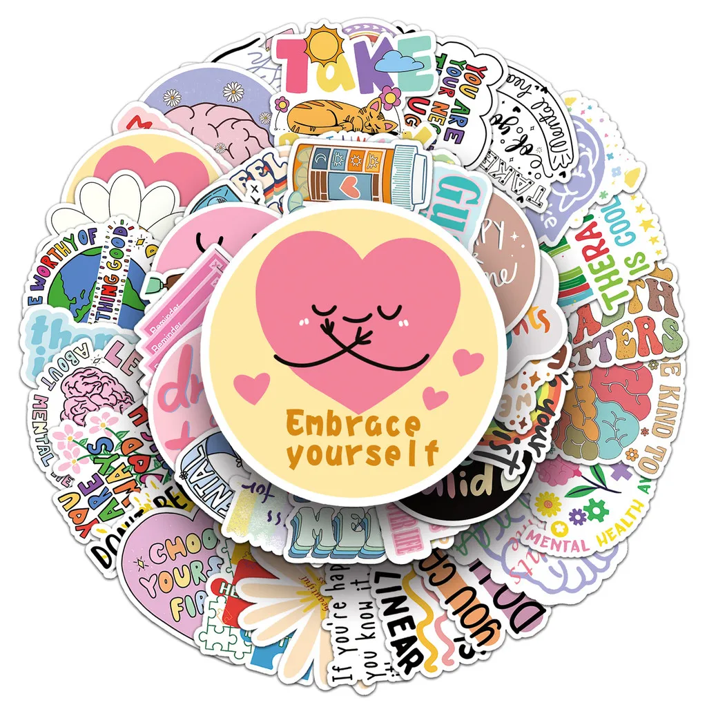 

50PCS Mental Health Inspirational Stickers English Positive Affirmations Short Sentence Graffiti Decals Waterproof PVC Stickers
