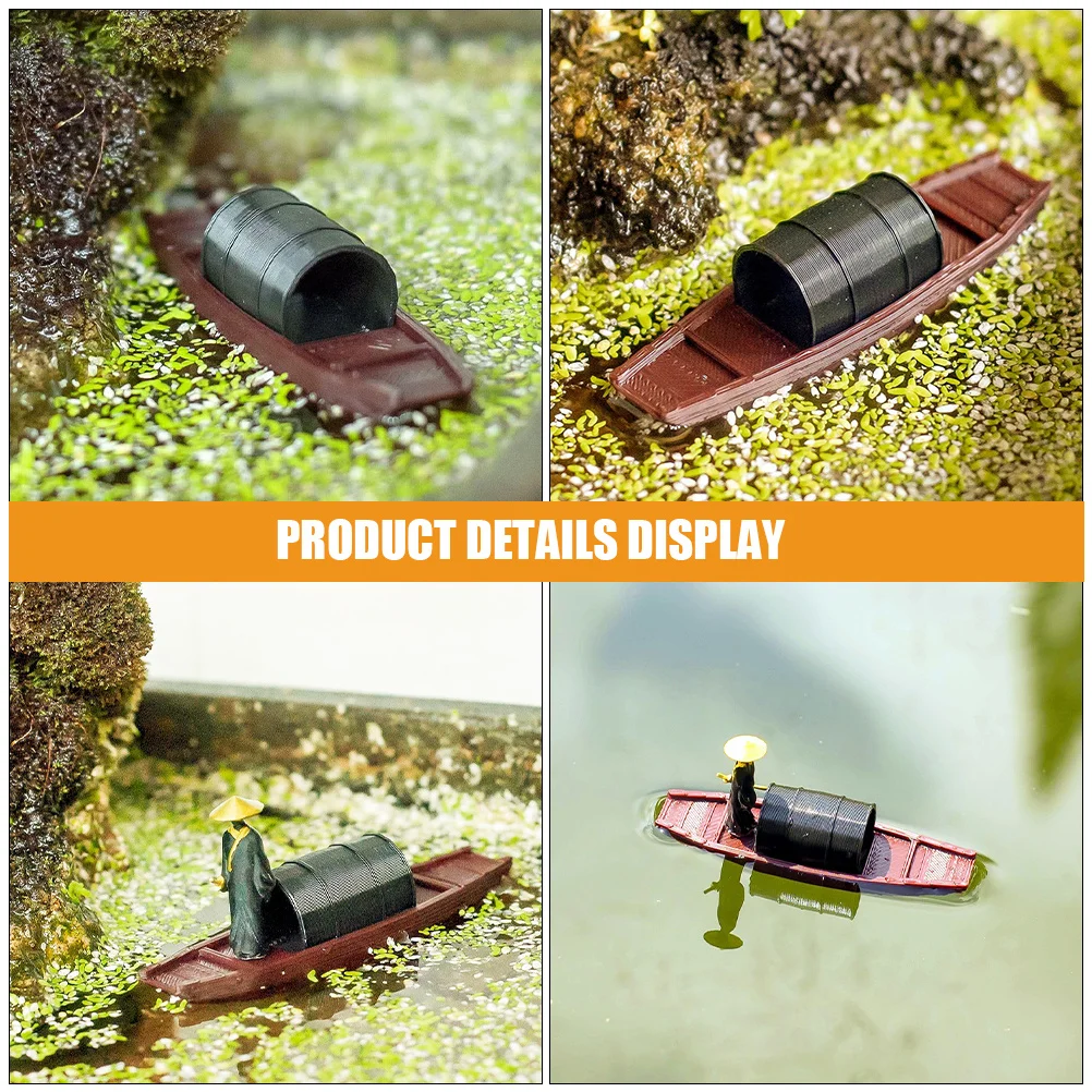 زخرفة قارب مصغر قارب صيد صيني عتيق لبيت الدمى حديقة خزان الأسماك المناظر الطبيعية الصغيرة الديكور البلاستيك بونساي