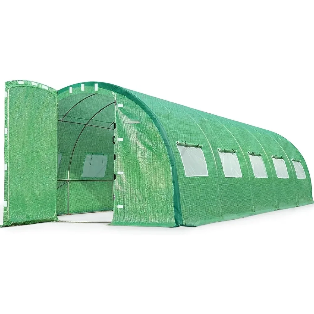 

Greenhouse for Outdoors (Swing Door), Lockable Heavy Duty Walk-in Galvanized Green House for Outside, 2 Independent Zip