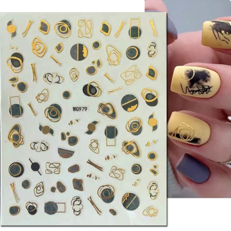 3d Nail Art Sliders Stickers linee geometriche parole inglesi lettere nere biglie decalcomanie decorazione per unghie per Manicure