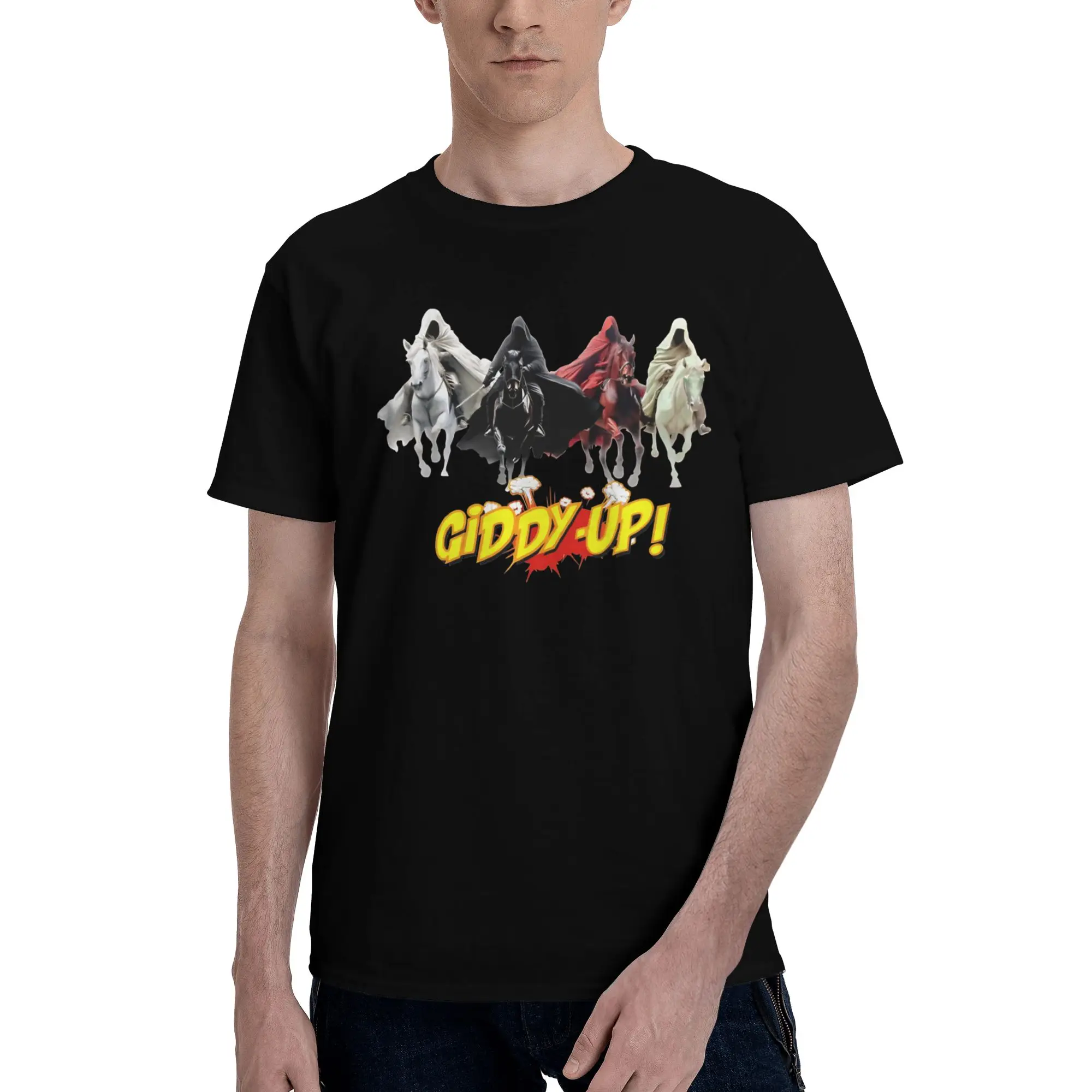 horsemen giddy up logo   Men T Shirt race horse giddy the f up Unique Tees Short Sleeve O Neck 100% Cotton Gift Clothes T-Shirt