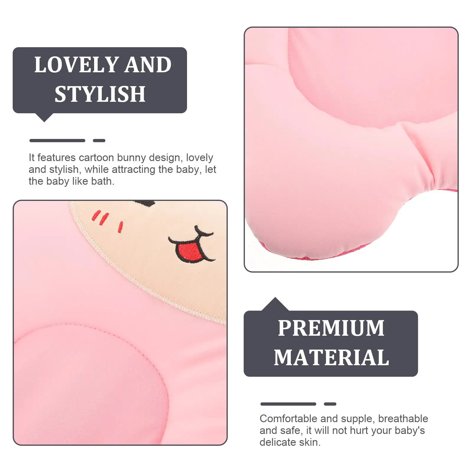 Tapete de banho para recém-nascidos, almofada de assento infantil, coelho de desenho animado, rosa, macio, antiderrapante, malha, banheira, sentar seguro e confortável