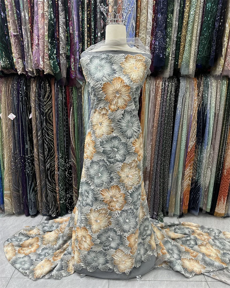 

Luxury French Mesh Lace Beads Fabric 2025 High Quality African Nigerian Sequins Lace Lace For Women Wedding Party Dresses Sewing