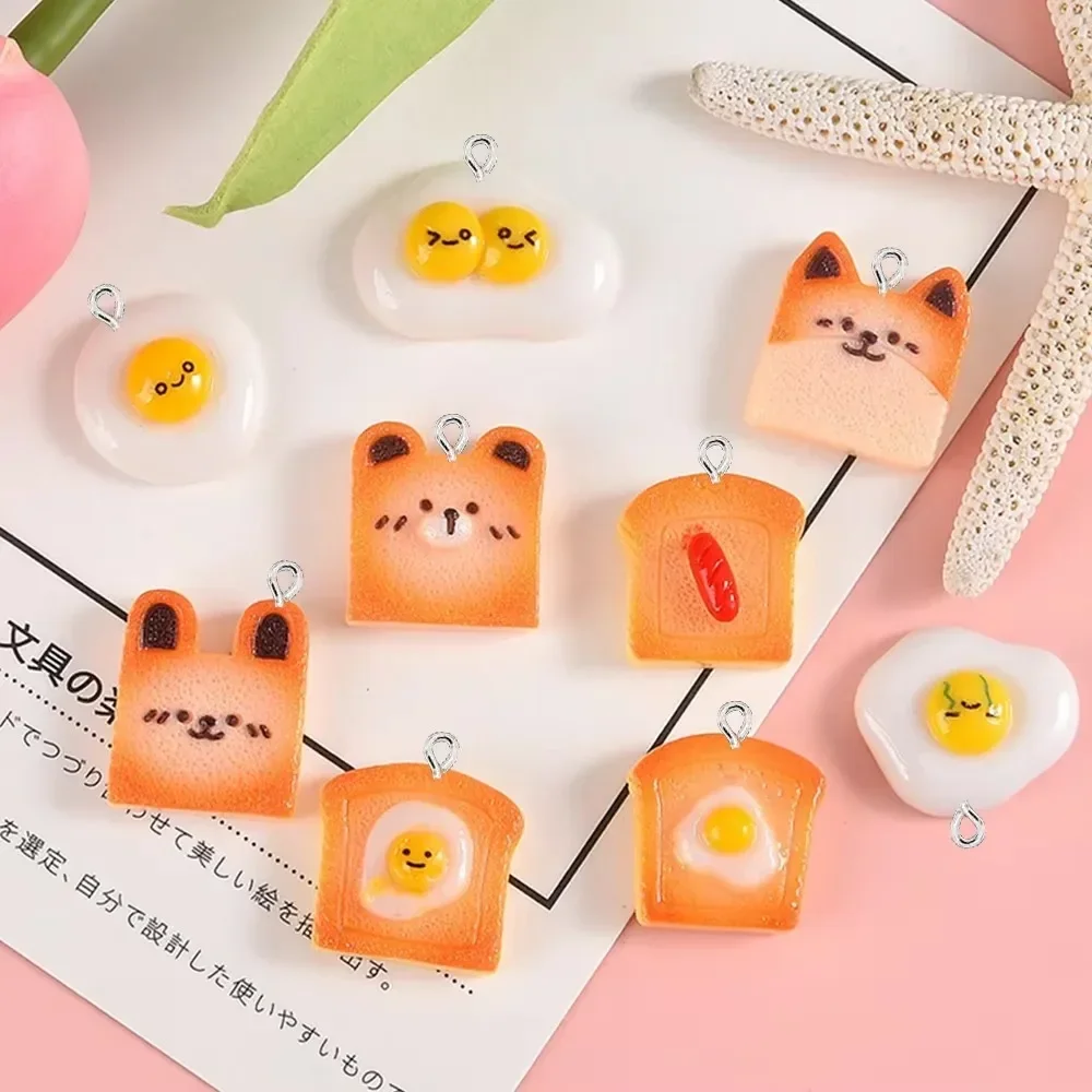 10PCS Flat Back Breakfast Toast Resin Charms Pendants For Earrings Bracelet Hairpin DIY Jewelry Decoration Accessories