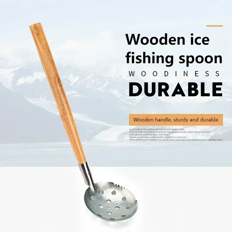 

Winter Ice Fishing Equipment Toothed Iron Long Handle Wooden Handgrip Ice Scoop Outdoor Multi-tool Accessory for Cold Weather