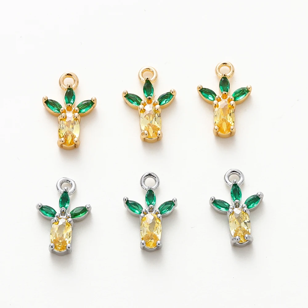 

2Pcs 18K Gold Color Plated Brass Pineapple Shape Pendants with Zircon Charms Pendant for DIY Earrings Necklace Jewelry Making