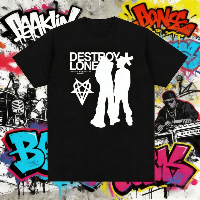 2025 verano rapero Playboi Carti destruye solitario gráfico moda de los hombres Harajuku Retro Hip Hop 100% Camiseta estampada de algodón puro