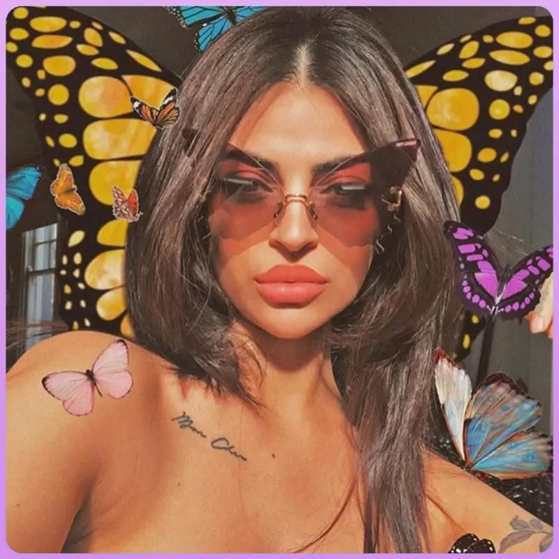 Sunglasses Girls Butterfly Rimless Sun Shade Gradient Goggles Cool Uv Protection Women Party Vintage Punk Retro Sunglasses