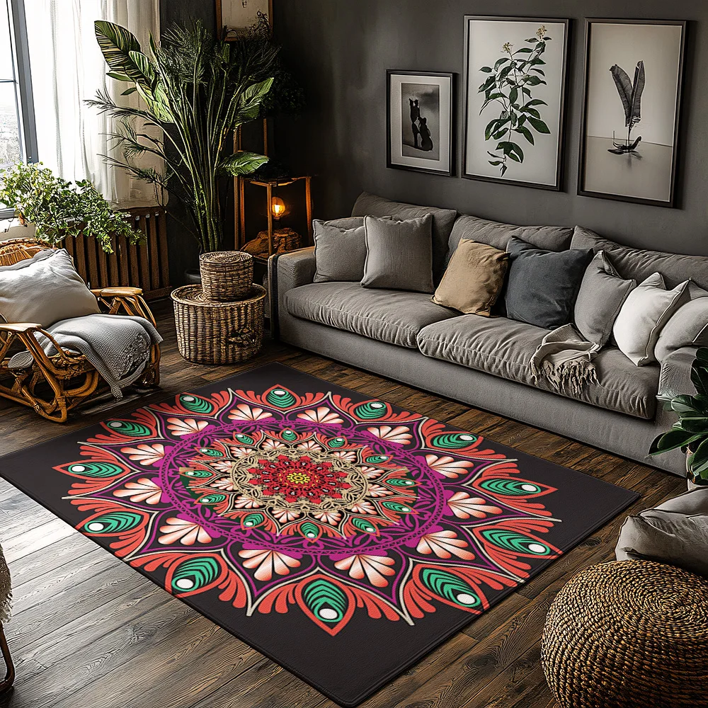 

Boho Persian Area Rug Vintage Medallion Pattern Tribal Carpet Non Slip Floor Mat Home Decor Living Room Bedroom Washable Modern