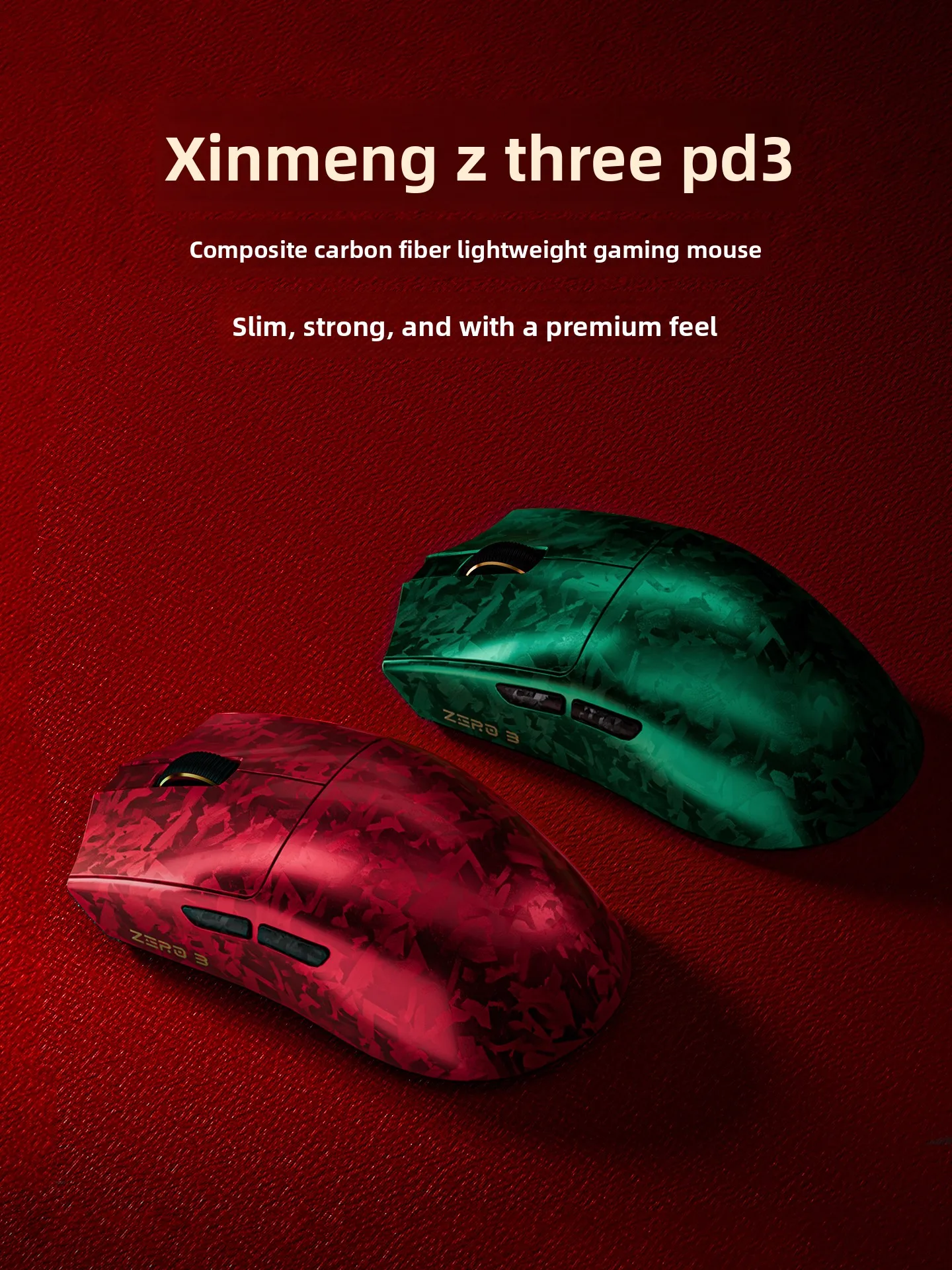 Custom XINMENG ZERO3 Max PAW3395 Mouse, BT 2.4G Wired Tri-Mode, Carbon-Fiber-Look Shell, 55g Light, for Medium Large Hands
