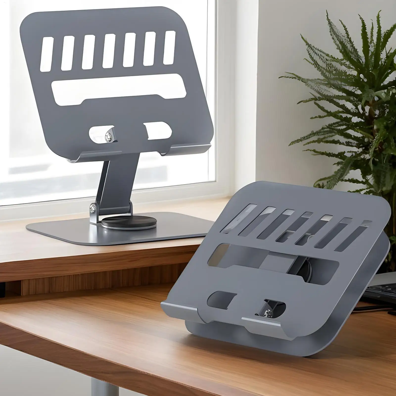 حامل لوحي من الفولاذ الكربوني مع قاعدة دوارة 360 درجة، ارتفاع قابل للتعديل وزاوية جبل، حامل أقراص مكتبي موفر للمساحة