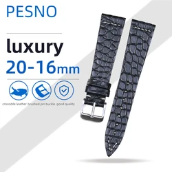 PESNO Crocodile Leather Round Grain Watch Bands 18mm19mm20mm21mm Black Watch Accessories Straps with Brushed Pin Buckle