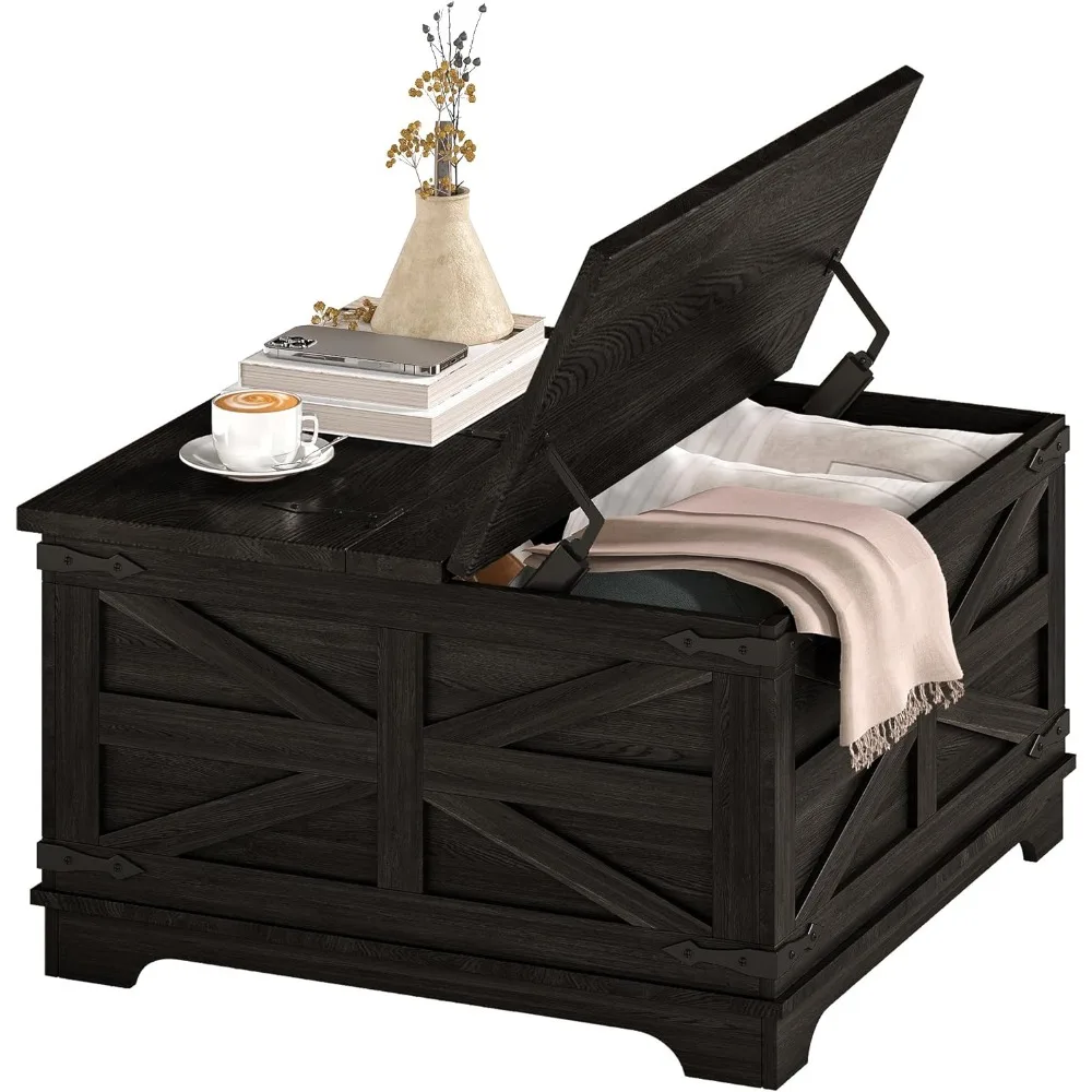 

Farmhouse Coffee Table with Storage, Center Table with Hinged Lift Top and Hidden Space, Square Coffee Table for Living