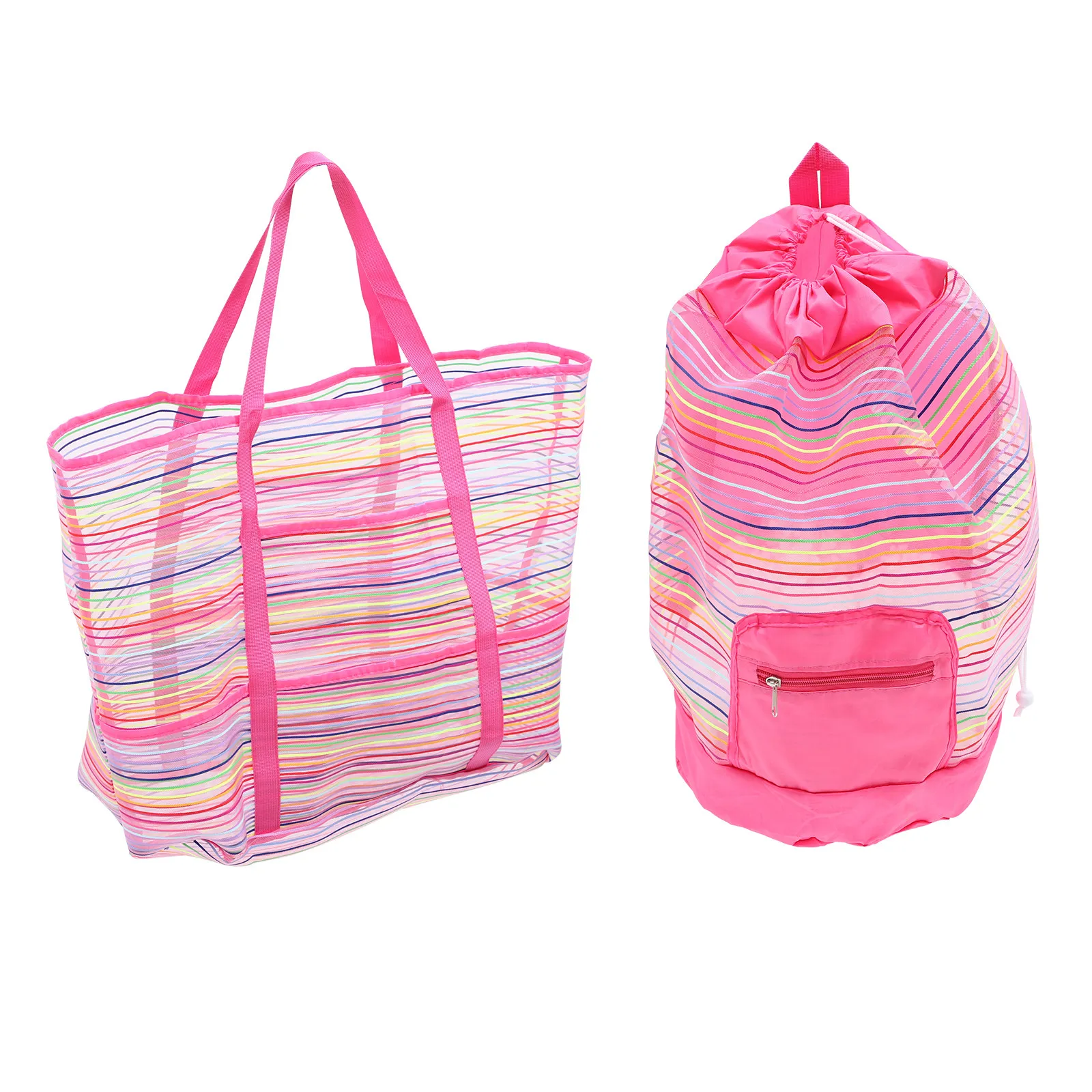 2-個の愛らしい子供用メッシュビーチバッグカラフルなプリントパターンポータブル貝殻コレクションポーチ通気性のある洗濯収納バッグ