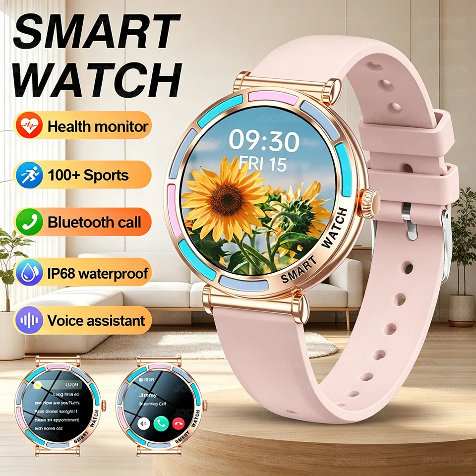 

Новые модные женские умные часы с AMOLED-экраном 360*360, спортивный браслет, настраиваемый циферблат, измерение пульса, голосовые вызовы, смарт-часы для Android и iOS