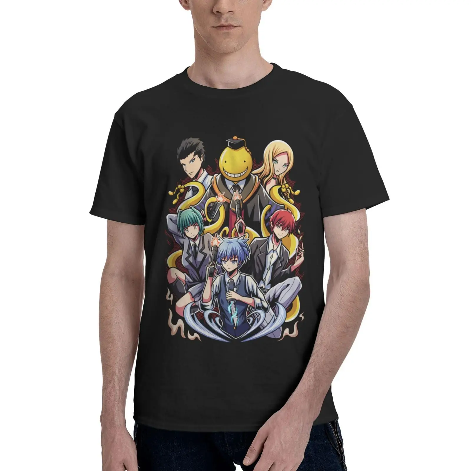 Camiseta de Anime Assassination Classroom para hombre, camisetas de cuello redondo de Manga corta informales, TeeCartoon vintage de gran tamaño, Verano