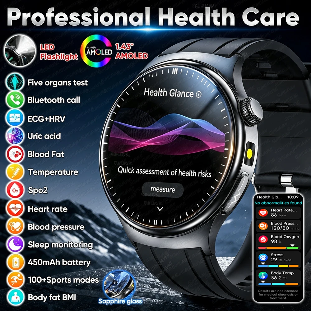 2026 New AI Health Diagnosis ECG+PPG Smart Watch Body Analysis Heart Rate Blood Pressure HD AMOLED Screen Voice Call Smartwatch