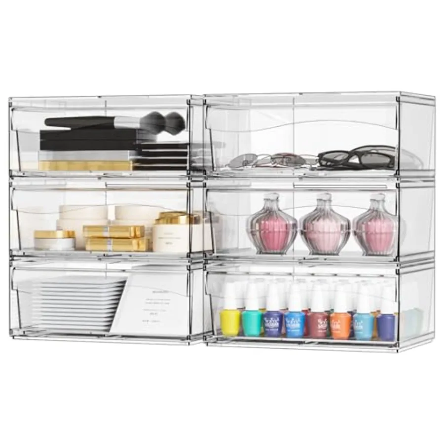 

6 Pack Clear Stackale Stora Ders12"W Lar atroom Makeup Orgazer and Pen Sunglass Medicine ay ottle Orgazer Plastic Pull Out Stor