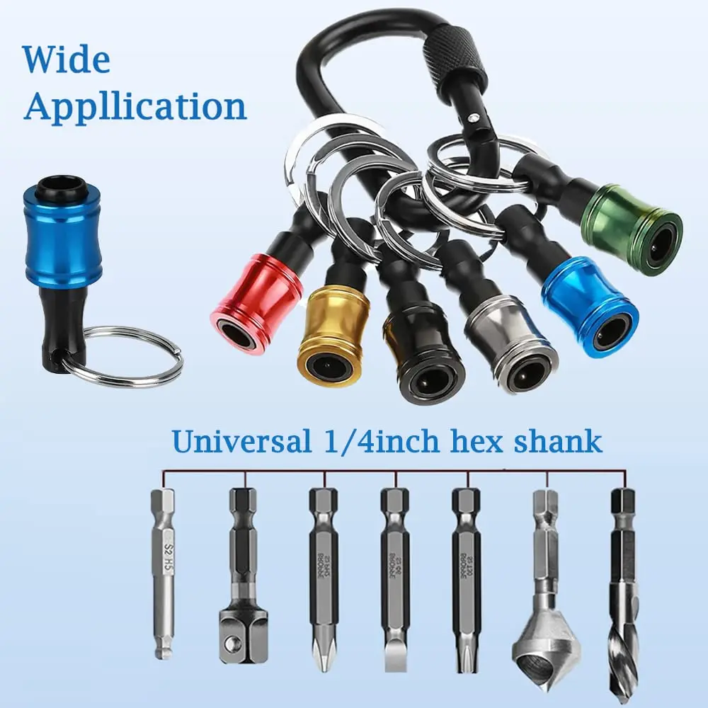 Portapunte per cacciavite con codolo esagonale a cambio rapido da 6/12 pezzi, barra di prolunga in lega di alluminio da 1/4", strumento portachiavi portatile per trapano - Gif