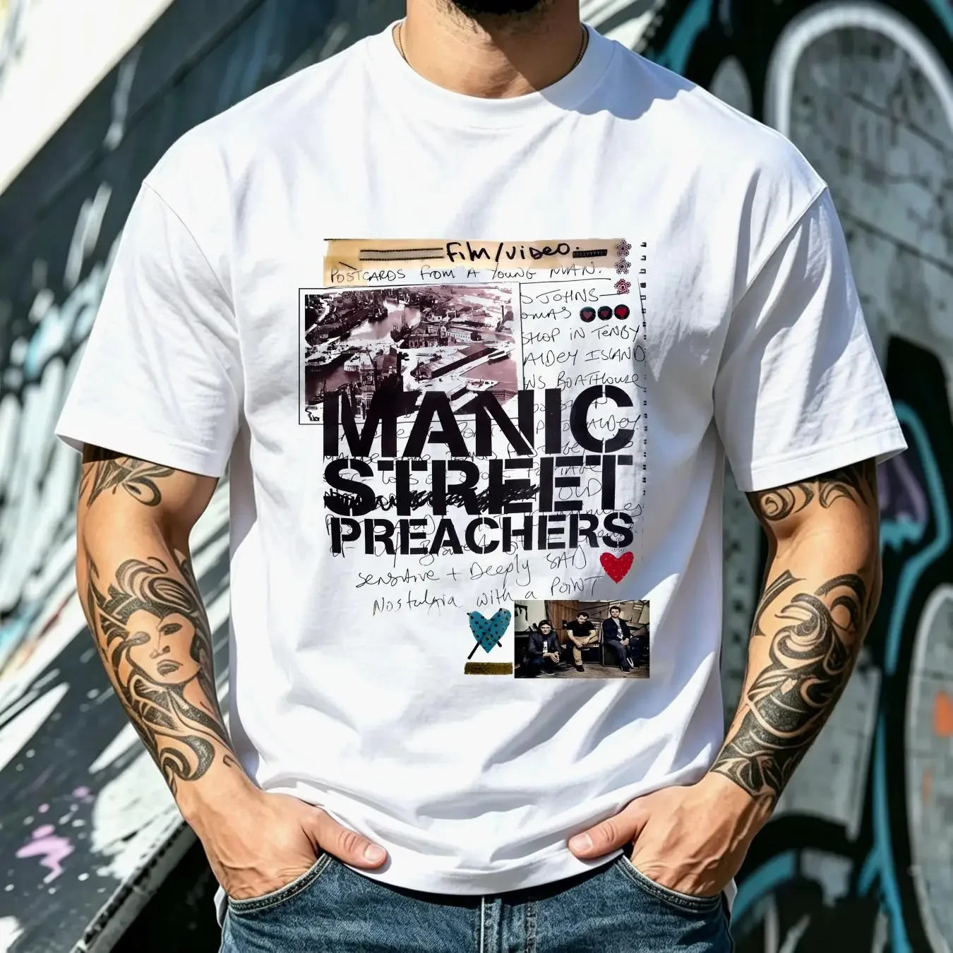 washed T Shirt Manic Street Preachers Signed UK Tour 2010 Glam Rock Band Men's L long or short sleeves vintage Washed fashion