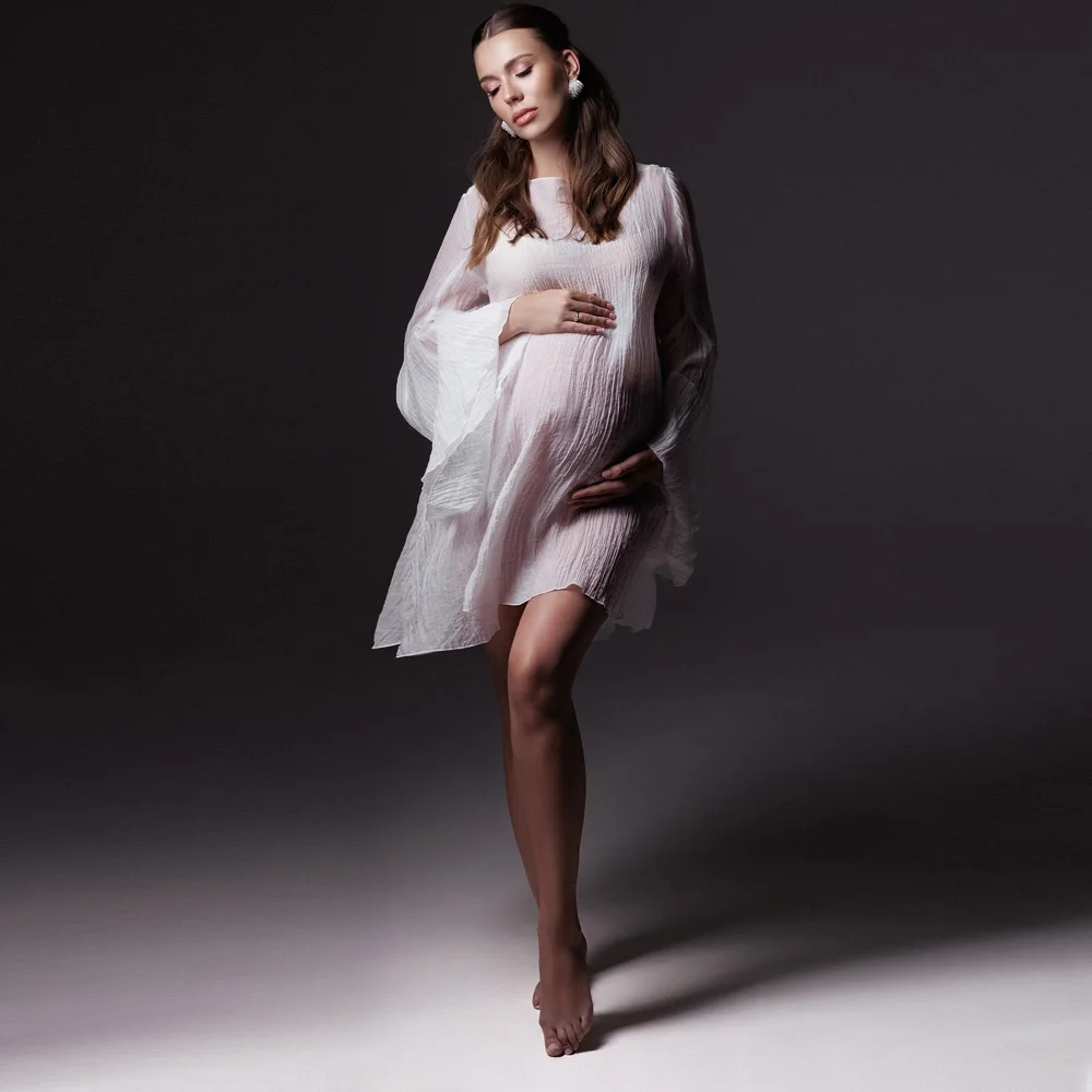 Pregnancy Women Photography Props Flowing Fabric Transparent Flared Sleeve Short Dress Suitable For Photography Studio Dress view 4