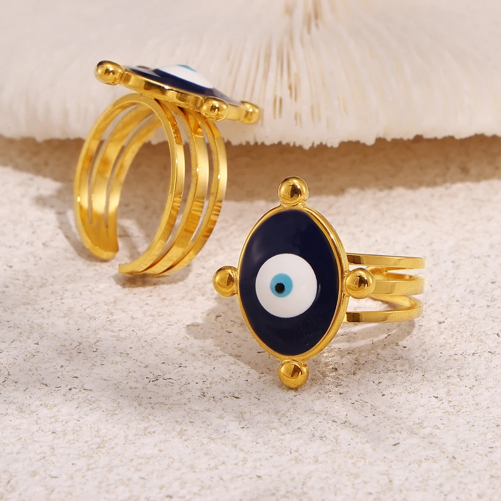 Chic Stainless Steel Rings For Women Eye Designer Luxury Vintage Ethnic Enamel Gold Plated Ring Jewelry Woman Gift