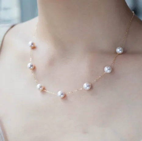 18k gold pearls necklaces 5-6mm freshwater pearls jewelry au750 stamp