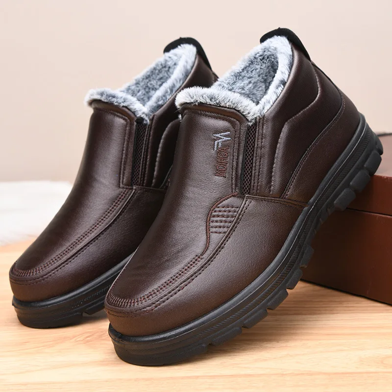 Herren-Winterstiefeletten mit Fleece-Futter, seitlichem Reißverschluss, rutschfester Sohle und Kunstlederobermaterial, warme und bequeme Alltagsschuhe für ältere Herren. – Detail 5