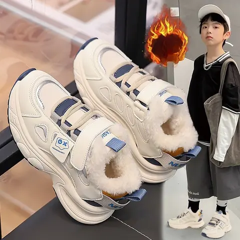 2025 Grandi scarpe sportive invernali in cotone Pile Calore Leggero Ragazze Casual Cotone Scarpe per bambini Calzature comode per bambini