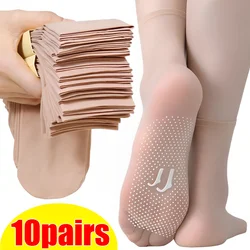 1/5/10Pairs Skin Color Transparent Thin Women Crystal Silk Socks Summer Short Ankle Elastic Silk Socks Non-slip Breathable Sock