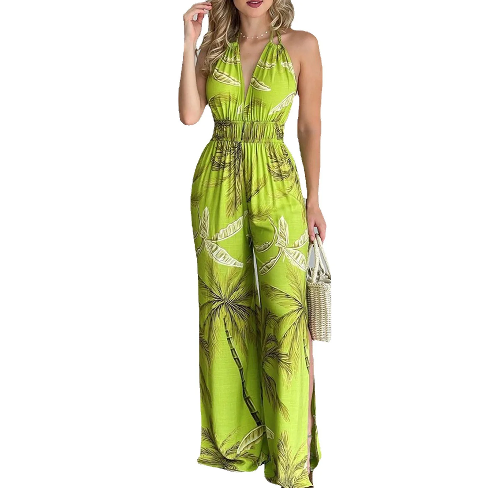 

2024 Digital Printed Colorful Fashionable and Elegant Waist Wrapped Jumpsuit for Women Spring/Summer