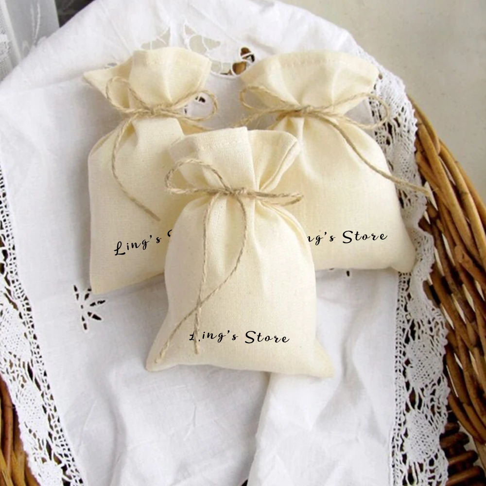

50Pcs Custom Logo Natural Cotton Muslin Jewelry Packaging Bag Wedding Candy DIY Gift Hessian Favors 3x4inch 4x6inch Canvas Pouch