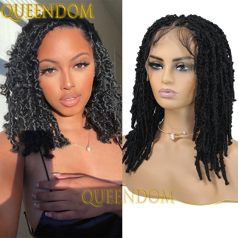 16 Inch Crochet Synthetic Braid Wig 360 Full Lace Distressed Looped Box Braided Wig Knotless Dreadlock Butterfly Locs Braids Wig