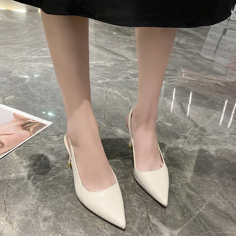 Summer Fashion New Pointed Toe Stiletto Heel Shallow Mouth Breathable PU Comfortable and Elegant Women's Shoes Sexy Sandals