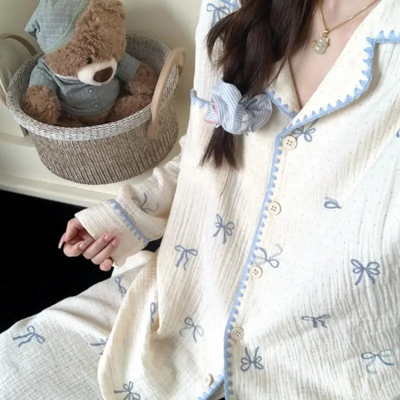 Senhora conjunto de pijama outono e inverno novo modelo doce mangas compridas calças casa conjunto bonito manter quente confortável moda