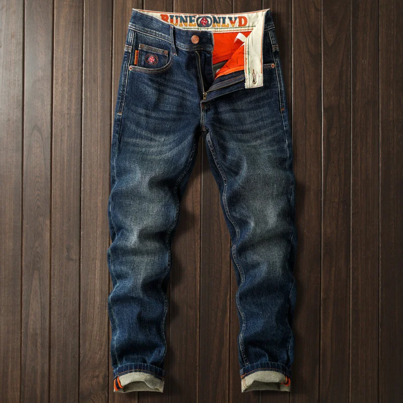 

2026 New Simple Embroidered Jeans Men Slim Fit Straight Trendy All-match European Style High-End Casual Denim Pants