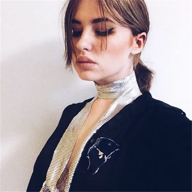 Damen Punk Aluminium Legierung Pailletten Krawatte Kette Anhänger Halsband Lange Dünne Hals Kragen Halsketten Schal Schal Sexy Mode Schmuck – Detail 9