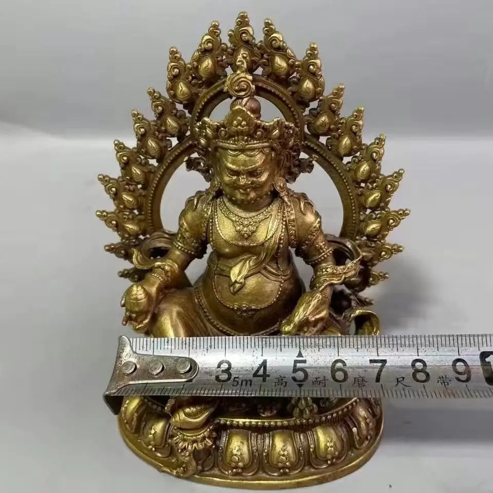 Brass Statue of Yellow Jambhala, Nepalese Buddhist Figure, Tibetan Tantric Dharma Protector, For Home Worship & Offering