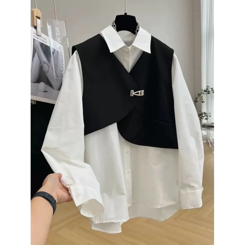 European Goods Niche Vest Vest Two-Piece Set Long-Sleeved Shirt Women\'s Early Autumn Mid-Length French Chic Unique Top