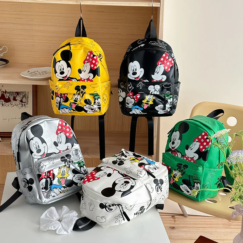 Fashion Tote Bag Disney Mickey PU Travel Backpack Cute Cartoon Laptop Bag Minnie Mouse Large Capacity School Bag for Women