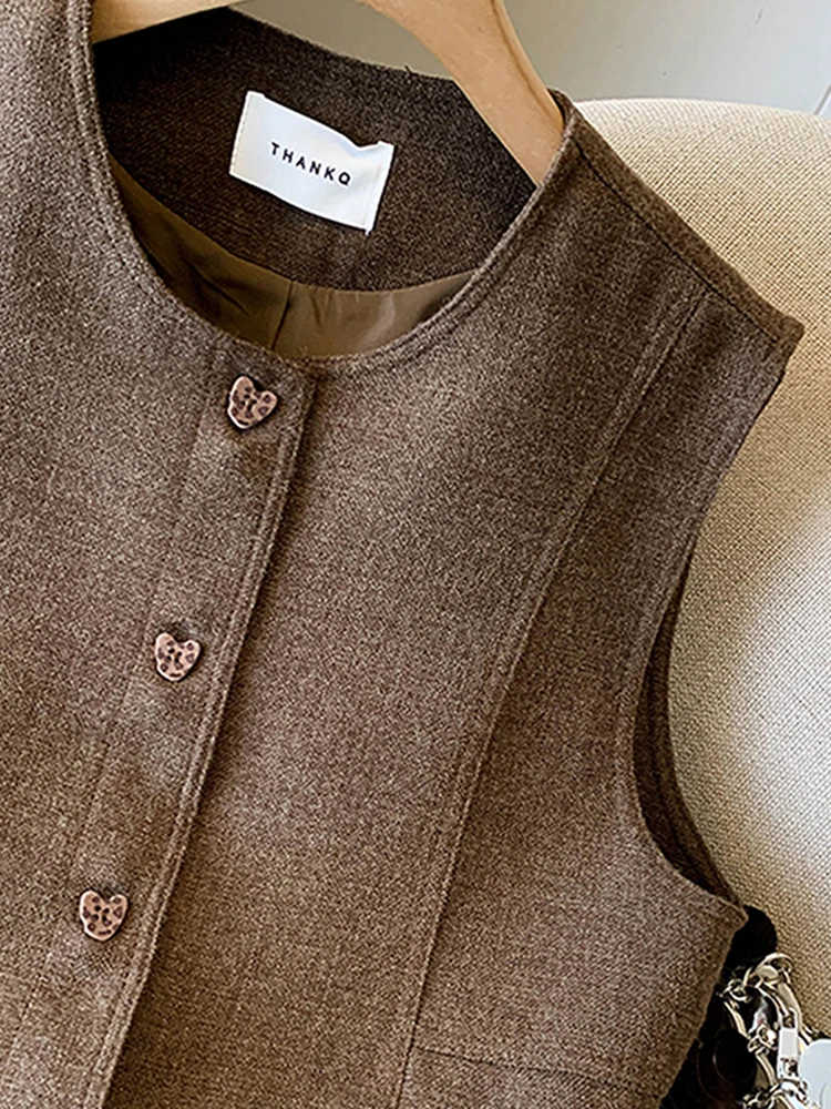 엘레 레이어드 베스트 수트 여성용 겨울 2026 가을 신상 고급 싱글 버튼 숄더 자켓 출퇴근 스타일 디자인