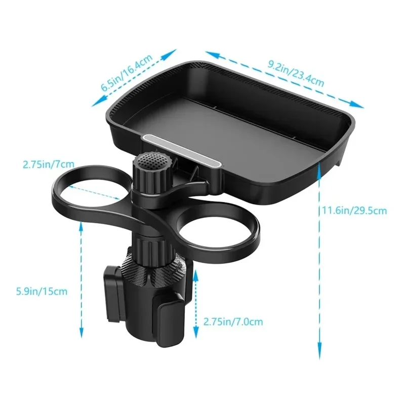 Dual Cup Holder Expander Adjustable for 360°Rotating Multifunctional Car Seat Cup Holder Snack Tray Drink Holder Vehicl Car tray