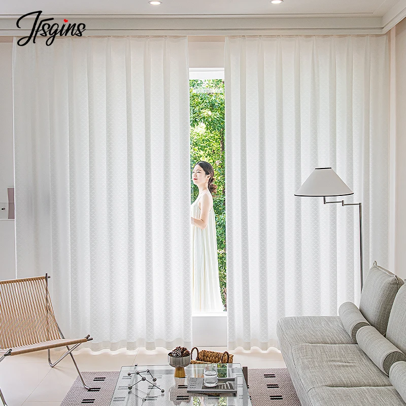 French Window Tulle Curtains for Living Room Hall White Sheer Curtain for Balcony Rideaux Voilage Ready-made Yarn Divider Custom