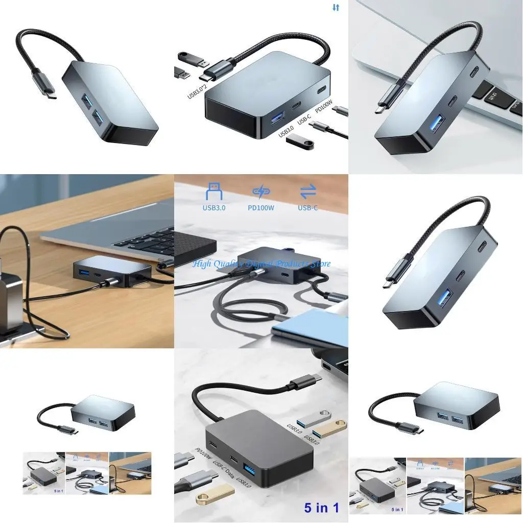 

U2JE 5in1 TypeC Docking Station USb3.0 PD100W Faster Data Transfer for Laptops UsbC Dock